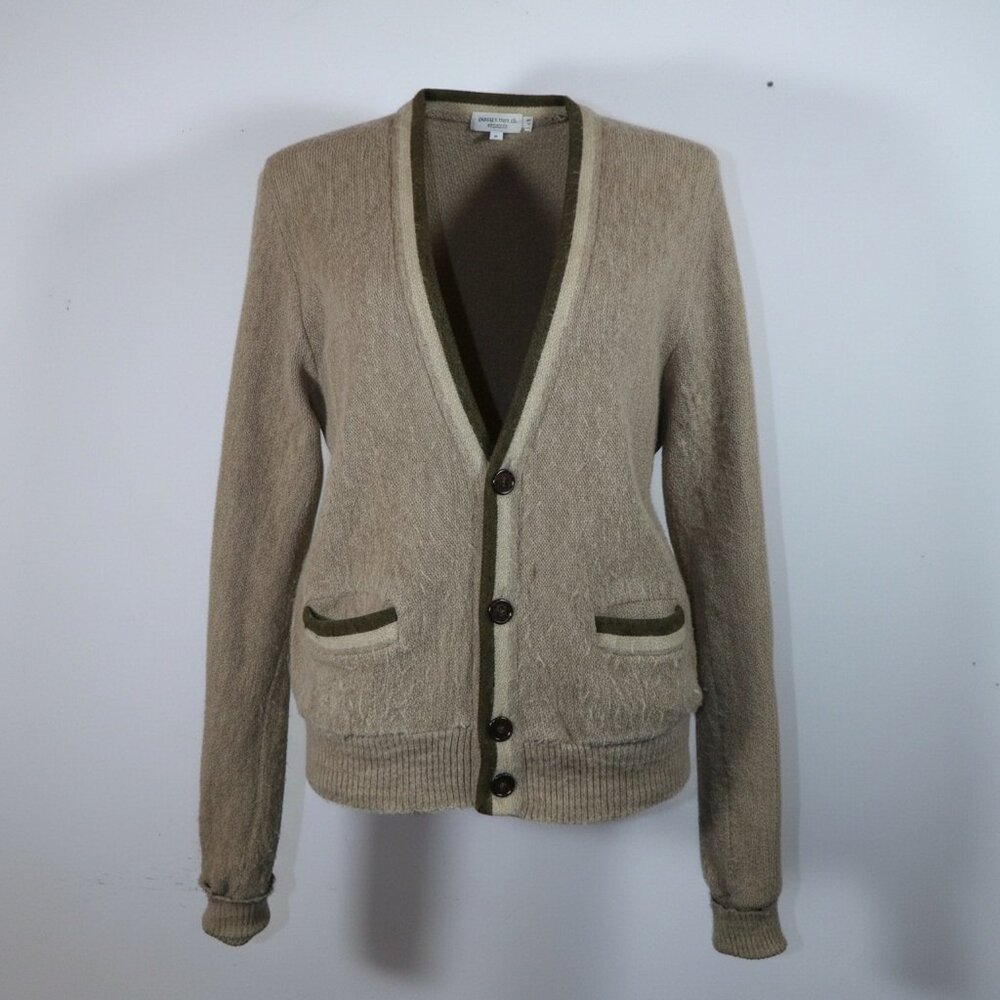 Vintage JANTZEN Tan and Brown Grandpa Cardigan Sweater Medium